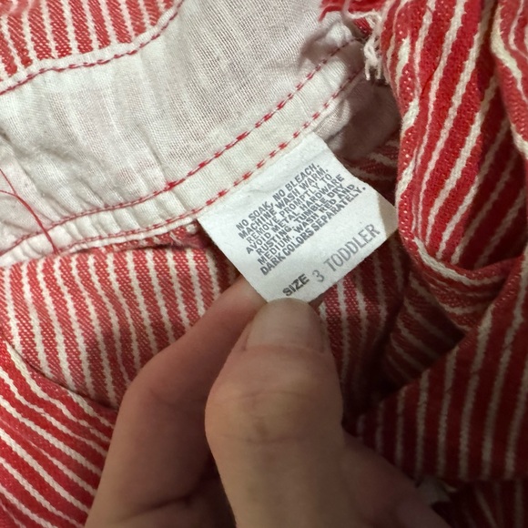 Vintage OshKosh USA red engineer stripe overalls 3t - Picture 3 of 3